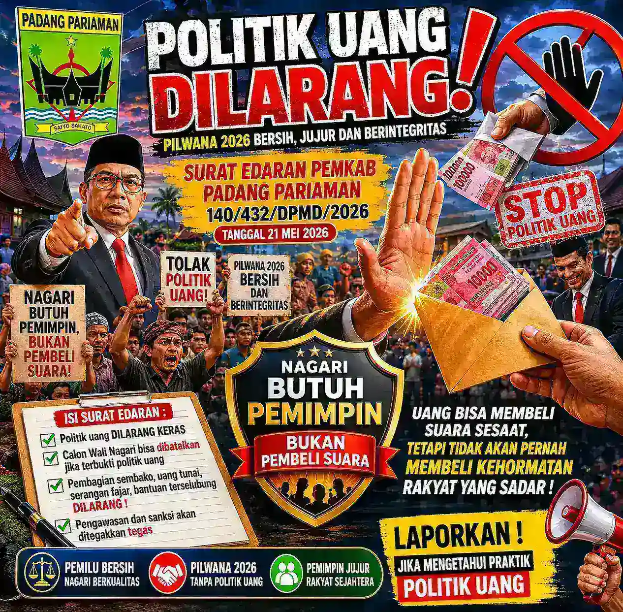 “POLITIK UANG DILARANG!” — SURAT EDARAN PEMKAB PADANG PARIAMAN INI JADI TAMPARAN KERAS BAGI PEMBURU SUARA DENGAN AMPLOP ?